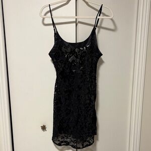 Elegant Black Sheer Slip Night Dress Dainty Feminine S Velvet Low Back